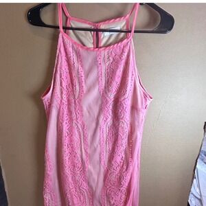 Farrah Pink Lace Overlay Halter Neck Mini Dress